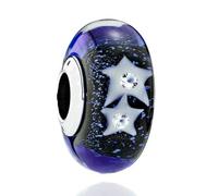 LNHBZ 2025classic Abalorios de cristal de Murano con forma de flor, hoja y arcoíris cósmico en plata de ley 925 para pulseras, joyería para mujer -AMC013077