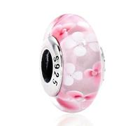 LNHBZ 2025classic Abalorios de cristal de Murano con forma de flor, hoja y arcoíris cósmico en plata de ley 925 para pulseras, joyería para mujer -AMC013066