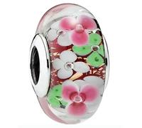 LNHBZ 2025classic Abalorios de cristal de Murano con forma de flor, hoja y arcoíris cósmico en plata de ley 925 para pulseras, joyería para mujer -AMC012287