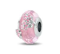 LNHBZ 2025classic Abalorios de cristal de Murano con forma de flor, hoja y arcoíris cósmico en plata de ley 925, compatibles con pulseras, joyería para mujer -XAC697