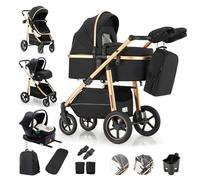 Lnhcrbs Carrito Bebe 3 En 1, Silla De Paseo Reversible, Sillas De Paseo - Asa Ajustable, 0-4 Años, Le Châssis De La Poussette Est En Aluminium, Ce Qui Le Rend Plus Léger Et Plus Maniable, 22 Kg,Negro