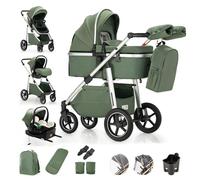 Lnhcrbs Carrito Bebe 3 En 1, Silla De Paseo Reversible, Sillas De Paseo - Asa Ajustable, 0-4 Años, Le Châssis De La Poussette Est En Aluminium, Ce Qui Le Rend Plus Léger Et Plus Maniable, 22 Kg,Verde