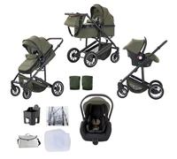 Lnhcrbs Carrito Bebe 3 en 1,Verde-Conjunto de Silla de Paseo&Silla de Coche,Silla de Paseo Reversible con asa Ajustable,Cesto Para Dormir&Capazo con Cubrepiés,Almohadillas de Algodón Espesas,0-4,22KG