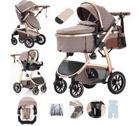 Lnhcrbs Cochecito Bebe 3 Piezas,Cochecito Bebe Cuenta Con Un Asa Ajustable En Altura y Un Asiento Para El Coche,Silla De Paseo 22 Kg También Con Mosquitera y Bolsa Para Mamá Para Bebés De 0 a 4 Años