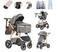 Lnhcrbs Cochecito Bebe 3 Piezas,Cochecito Bebe Cuenta Con Un Asa Ajustable En Altura y Un Asiento Para El Coche,Silla De Paseo 22 Kg También Con Mosquitera y Bolsa Para Mamá Para Bebés De 0 a 4 Años