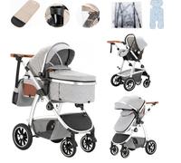 Lnhcrbs Cochecito Bebe 3 Piezas,Cochecito Bebe Cuenta Con Un Asa Ajustable En Altura y Un Asiento Para El Coche,Silla De Paseo 22 Kg También Con Mosquitera y Bolsa Para Mamá Para Bebés De 0 a 4 Años