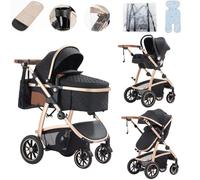 Lnhcrbs Cochecito Bebe 3 Piezas,Cochecito Bebe Cuenta Con Un Asa Ajustable En Altura y Un Asiento Para El Coche,Silla De Paseo 22 Kg También Con Mosquitera y Bolsa Para Mamá Para Bebés De 0 a 4 Años
