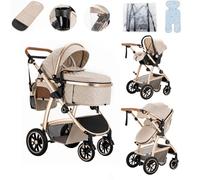 Lnhcrbs Cochecito Bebe 3 Piezas,Cochecito Bebe Cuenta Con Un Asa Ajustable En Altura y Un Asiento Para El Coche,Silla De Paseo 22 Kg También Con Mosquitera y Bolsa Para Mamá Para Bebés De 0 a 4 Años