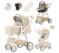Lnhcrbs Cochecito Bebe 3 Piezas,Cochecito Bebe Tiene Un Marco de Aluminio Ligero y Fácil de Plegar y es Para Bebés de 0-4 Años (22Kg),Silla de Paseo Ligera Con Un Portavasos y Cubierta Para La Lluvia.