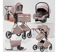 Lnhcrbs Cochecito Bebe 3 Piezas con portabebés, Sistema de Viaje's portabebés es Plegable,Carrito de Bebé Mang es Ajustable, las Ruedas son de Material PU,para 0-3 Años,Caqui