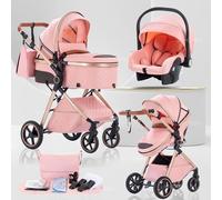 Lnhcrbs Cochecito Bebe 3 Piezas con portabebés, Sistema de Viaje's portabebés es Plegable,Carrito de Bebé Mang es Ajustable, las Ruedas son de Material PU,para 0-3 Años,Rosa