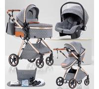 Lnhcrbs Cochecito Bebe 3 Piezas con portabebés, Sistema de Viaje's portabebés es Plegable,Carrito de Bebé Mang es Ajustable, las Ruedas son de Material PU,para 0-3 Años,Gris
