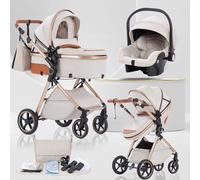 Lnhcrbs Cochecito Bebe 3 Piezas con portabebés, Sistema de Viaje's portabebés es Plegable,Carrito de Bebé Mang es Ajustable, las Ruedas son de Material PU,para 0-3 Años,Beige