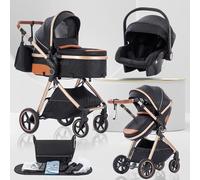 Lnhcrbs Cochecito Bebe 3 Piezas con portabebés, Sistema de Viaje's portabebés es Plegable,Carrito de Bebé Mang es Ajustable, las Ruedas son de Material PU,para 0-3 Años,Negro