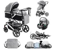 Lnhcrbs Cochecito Bebe 3 Piezas,el Chasis Delsilla de Paseo Ligera es de Aluminio, con clips para cestas de dormir, Silla de Paseo Reversible, Cubierta Para la Lluvia,Mosquitera, 0-48 Meses,22kg,Gris