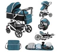 Lnhcrbs Cochecito Bebe 3 Piezas,el Chasis Delsilla de Paseo Ligera es de Aluminio, con clips para cestas de dormir, Silla de Paseo Reversible, Cubierta Para la Lluvia,Mosquitera, 0-48 Meses,22kg,Azul
