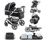 Lnhcrbs Cochecito Bebe 3 Piezas,el Chasis Delsilla de Paseo Ligera es de Aluminio, con clips para cestas de dormir,Silla de Paseo Reversible, Cubierta Para la Lluvia,Mosquitera, 0-48 Meses,22kg,Negro