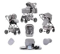 Lnhcrbs Cochecito Bebe 3 Piezas,Silla de Paseo De Plegado Rápido con Un Solo Clic,Cochecito Bebe Alta con Cesta de Dormir Ampliada,Coche Para Bebe se Puede Bloquear en Las Ruedas Delanteras(Gris Claro