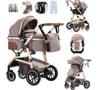 Lnhcrbs Cochecito Bebe 3 Piezas, Silla De Paseo Ligera Cuenta con Un Asa De Empuje Ajustable en Altura y Las Ruedas Delanteras Del Silla De Paseo Bebe Se Pueden Bloquear,Para Bebés de 0-4 Años.