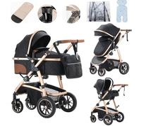 Lnhcrbs Cochecito Bebe 3 Piezas, Silla De Paseo Ligera Cuenta con Un Asa De Empuje Ajustable en Altura y Las Ruedas Delanteras Del Silla De Paseo Bebe Se Pueden Bloquear,Para Bebés de 0-4 Años.