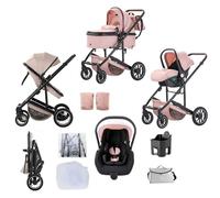 Lnhcrbs Cochecito Bebé 3 Piezas,Sistema de Viaje, Rosa-Conjunto de Silla de Paseo y Silla de Auto,Cochecito Bebé con Mosquitera y Burbuja de Lluvia, Asa Ajustable,Chasis de Aluminio,0-4 Años (22 kg)