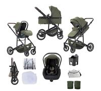 Lnhcrbs Cochecito Bebe 3 Piezas,Sistema de Viaje,Verde-Conjunto de Silla de Paseo y Silla de Auto,Cochecito Bebe con Mosquitera y Burbuja de Lluvia, Asa Ajustable, Chasis de Aluminio,0-4 Años (22kg)