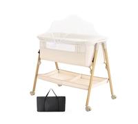 Lnhcrbs Cuna 2 En 1 Cuna Bebe, Cuna Colecho O Cuna De Viaje-Capazo Portátil con Colchón, Mosquitera, Bolsa, Ruedas con Freno Y Correas-para 0-6 Meses/hasta 9 Kg-Madera