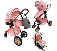 Lnhcrbs Set de Cochecito Bebe 3 Piezas,Cochecito Bebe De Viaje Plegable en Un Solo Gesto Con Asiento Para el Automóvil, Cochecito Bebe Con Mosquitera, Saco Y Funda Impermeable,0-3 años