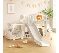 Lnhcrbs Tobogán,Toboganes Infantiles con Escalera para Trepar, Canasta de Baloncesto, Locomotora, Prismáticos, Trompeta, el Tobogán es Apto Tanto para Exterior como para Interior, a Partir De 1 Año