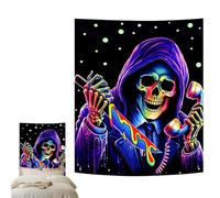 Lnhgh Tapices de luz negra,Tapiz de luz negra de cráneo | Horror espeluznante Esqueleto Llamando Tapiz UV Reactivo - Carteles de terror de luz negra, tapiz de pared de cráneo