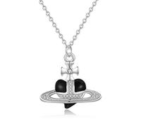 LNIEER Collar punk de Saturno con corazón para mujer, joyería barroca con colgante de amor con circonita cúbica, collar de orbe de planeta, Chapado en oro, Circonia cúbica