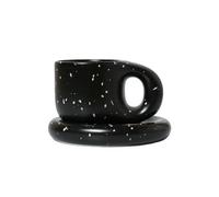 LNKUGN Taza de cerámica con asa Gruesa y diseño de Salpicaduras de Tinta de 400 ml, Plato Ovalado Creativo, Taza Personalizada, platillo para café, té, Leche y Pastel.