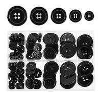 Lnngub 100 botones de costura de resina negra de 25/20/15/12,5/10 mm 4 agujeros con caja de almacenamiento para abrigos, camisas, chaquetas, faldas, bolsos, álbumes de recortes, costura de bricolaje