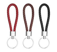 Lnngub 3 llaveros de cuero trenzado, llavero universal para hombres y mujeres, llavero para coche, motocicleta y hogar (rojo, marrón, negro), Rojo, marrón, negro, 11.8 cm