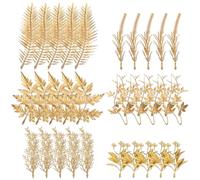 Lnngub 30 minihojas artificiales de oro, hojas artificiales de eucalipto, plantas decorativas de plástico, peonía, lavanda dorada, madreselva pequeña, hoja de sauce, hierba de rosa para bodas, fiestas