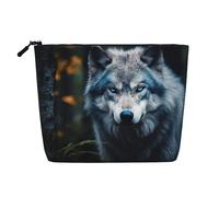 LNNIUK Blue Eyes Wolf1 - Bolsas de maquillaje con cremallera para bolsa de maquillaje, organizador de maquillaje grande de viaje, Negro -, Talla única