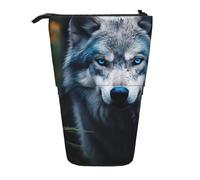 LNNIUK Blue Eyes Wolf1 - Estuche telescópico para lápices, soporte para bolígrafos, organizador de pie retráctil, bolsa de oficina