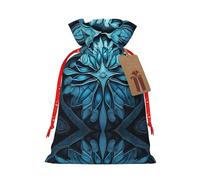 LNNIUK Blue Folk Art Pattern1 - Bolsa de lino de arpillera con estampado de arte folclórico, regalos de Navidad, bolsa de regalo para regalos, talla M