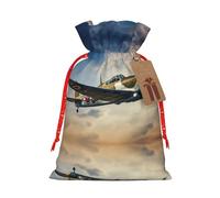 LNNIUK Bolsa de lino de arpillera con estampado de aviones de la Segunda Guerra Mundial, regalos de fiesta de Navidad, bolsa de regalo para regalos, talla M