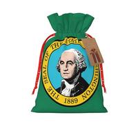 LNNIUK Bolsa de lino de arpillera con estampado de bandera de Washington, regalos de fiesta de Navidad, bolsa de regalo para regalos, talla M