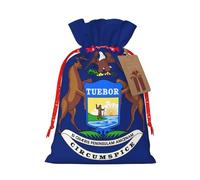 LNNIUK Bolsa de lino de arpillera con estampado de bandera del estado de Michigan, regalos de fiesta de Navidad, bolsa de regalo para regalos, talla M