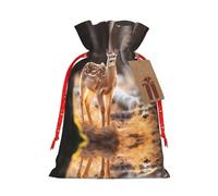 LNNIUK Bolsa de lino de arpillera con estampado de ciervo de cola blanca en el desierto, regalos de fiesta de Navidad, bolsa de regalo para regalos, talla M