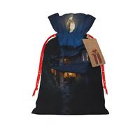 LNNIUK Bolsa de lino de arpillera con estampado de luna llena en la noche, regalos de fiesta de Navidad, bolsa de regalo para regalos, talla M