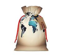 LNNIUK Bolsa de lino de arpillera con estampado de mapa del mundo abstracto, regalos de fiesta de Navidad, bolsa de regalo para regalos, talla M