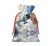 LNNIUK Bolsa de lino de arpillera con impresión de avión de la Segunda Guerra Mundial, regalo de Navidad, regalo para regalos, talla M
