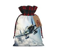 LNNIUK Bolsa de regalo de Navidad reutilizable con cordón, diseño de avión de la Segunda Guerra Mundial, con cordón, para envolver regalos de caramelos