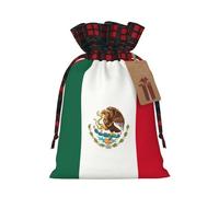 LNNIUK Bolsa de regalo de Navidad reutilizable con estampado de bandera de México, bolsas de dulces de Navidad con cordón para envolver regalos de caramelos