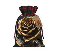 LNNIUK Bolsa de regalo de Navidad reutilizable con estampado de flores negras y doradas, bolsas de dulces de Navidad con cordón para envolver regalos de caramelos