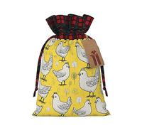 LNNIUK Bolsa de regalo de Navidad reutilizable con estampado de pollo amarillo con cordón para envolver dulces