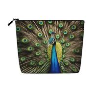LNNIUK Bolsas de maquillaje con estampado de plumas de pavo real para bolso, bolsa de cosméticos con cremallera, organizador de maquillaje grande de lona de viaje, Negro -, Talla única